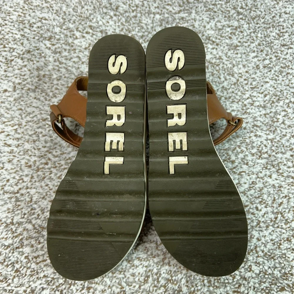 Sorel Sandals Women Size 9 Brown Casual Cameron Leather Wedge Casual Work Shoe